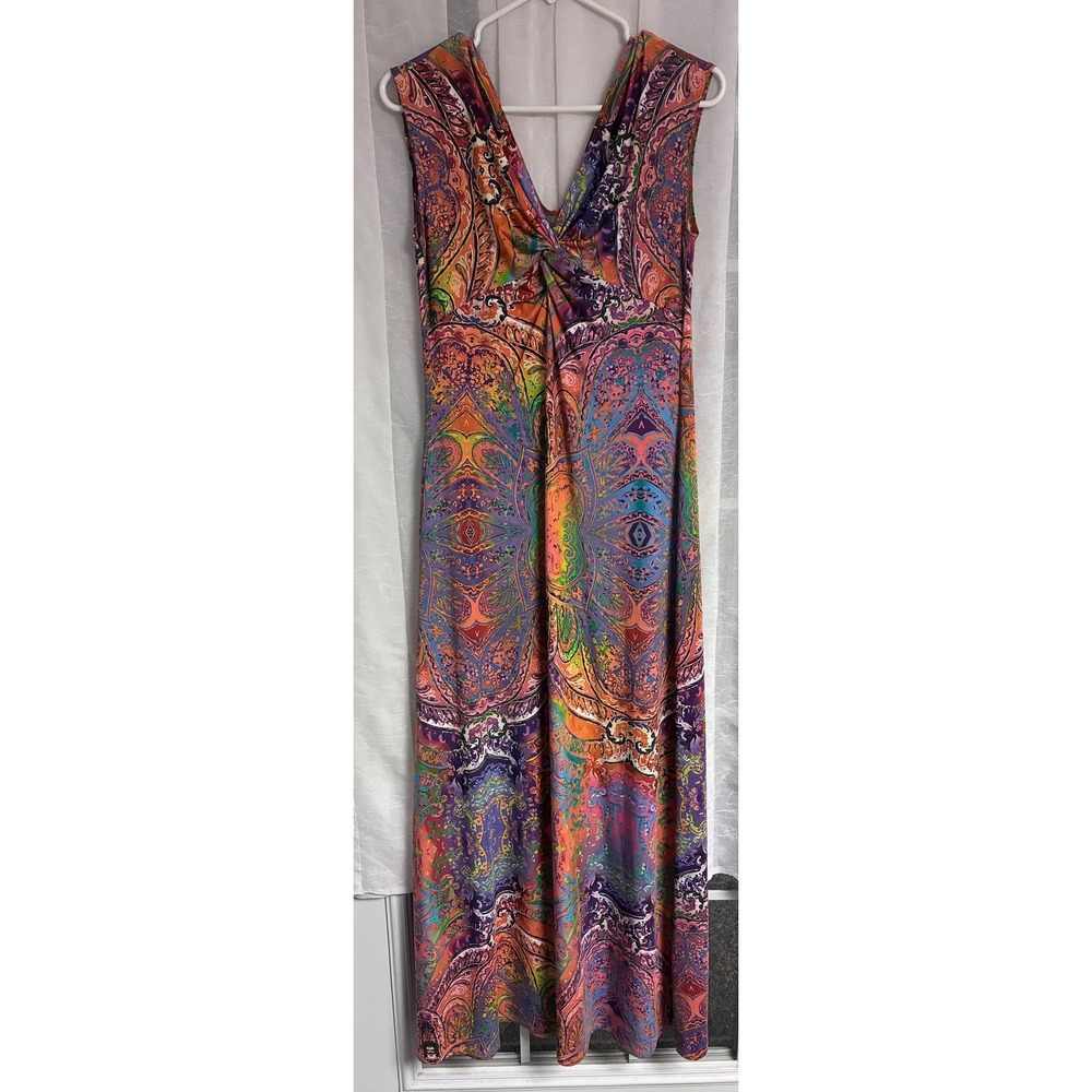 Tiana B Womens Multicolor Paisley Kaleidoscope Twist Front V-Neck Maxi Dress‎ M
